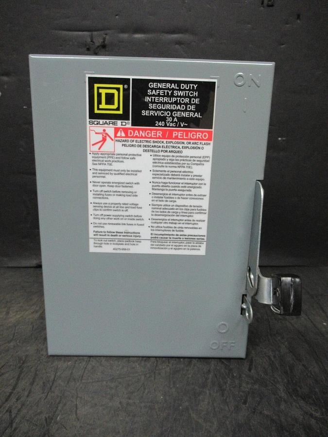 NEW SURPLUS SQUARE D SAFETY SWITCH DU321 30 AMP 240 VAC 7.5 HP 3-PHASE 3-POLE