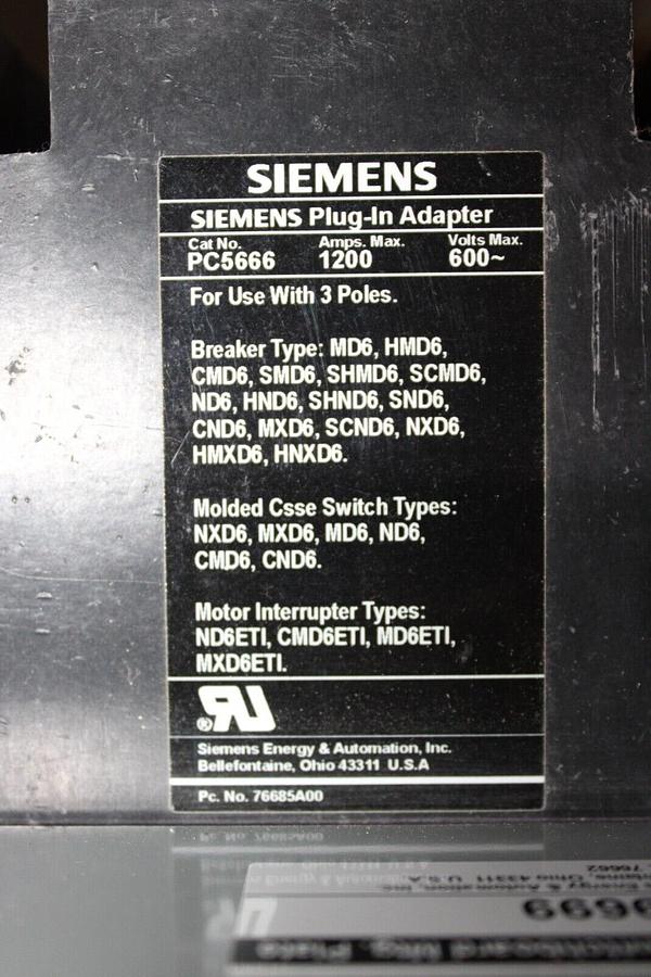 Used SIEMENS MOLDED CASE SWITCH CND63S120A 1200 AMP 600 VAC 3-POLE W/ MOUNT