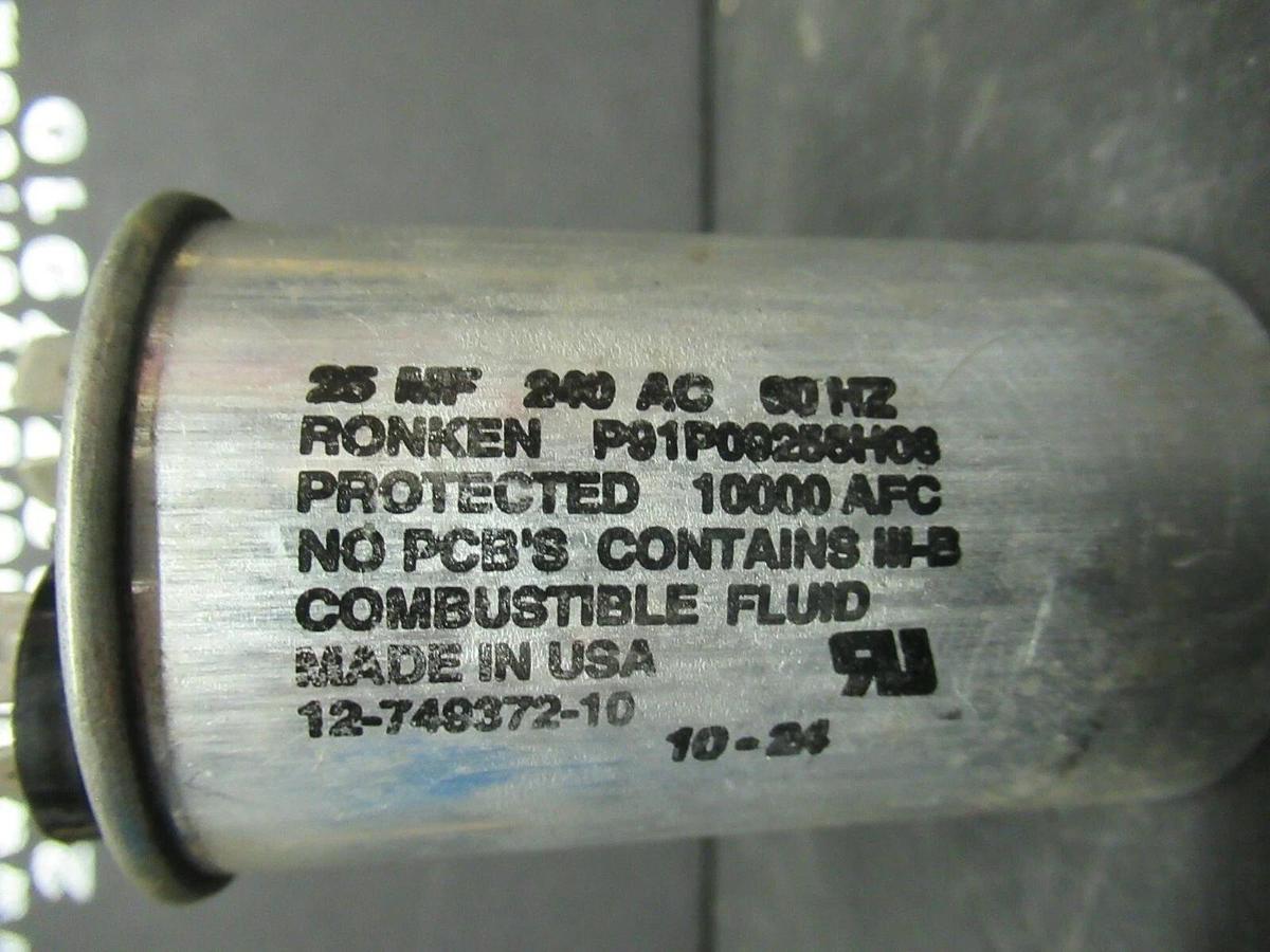 Used RONKEN CAPACITOR P91P09256H06 25 MF 10000 AFC 240 VAC 60 HZ **WARRANTY**