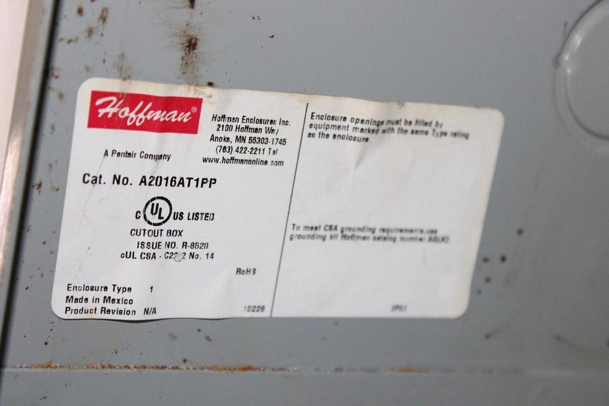 Used HOFFMAN TYPE 1 ENCLOSURE A2016AT1PP 20.5" X 16.5" X 7" W/ KEYS **WARRANTY**