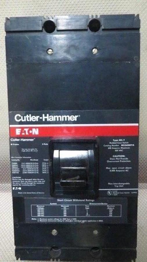 Used CUTLER HAMMER MOLDED CASE MS36080YA 800 AMP 600 VAC 3 POLE MS-Y