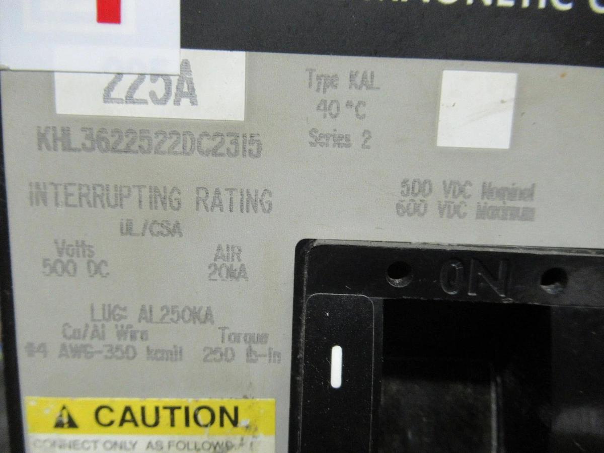 Used SQUARE D DC BREAKER KHL3622522DC2315 225 AMP 600 VDC W/ UVR TRIP & AUX SWITCH