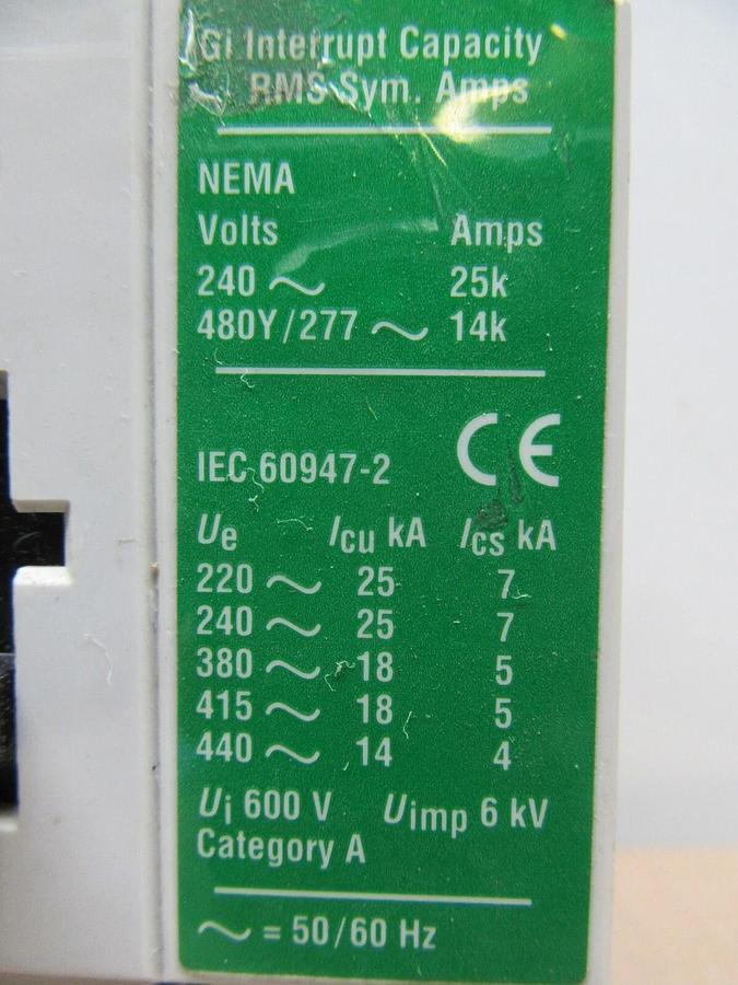 Used CUTLER HAMMER CIRUIT BREAKER GI 125 15 AMP 3-POLE 480/277 VAC **WARRANTY**