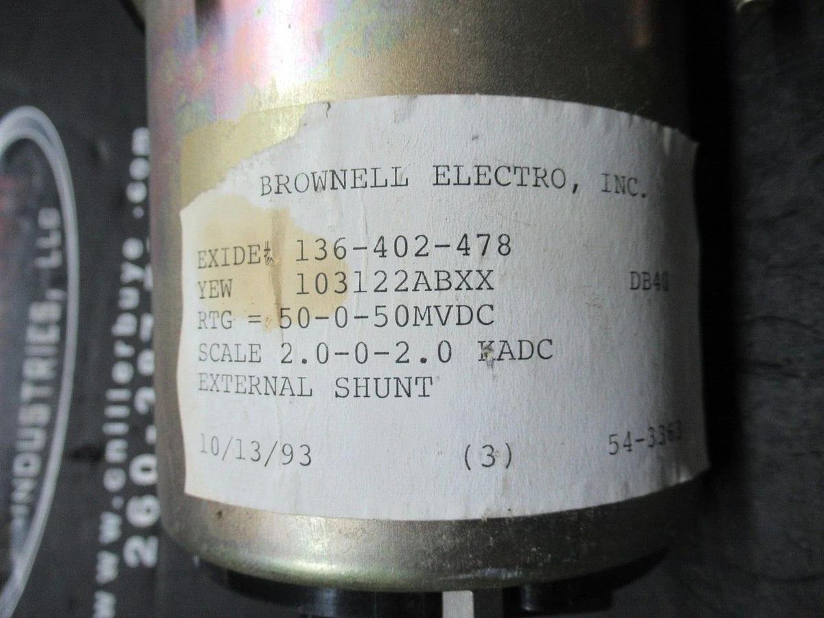 Used YOKOGAWA / BROWNELL ELECTRO DC KILOWATT METER 2 MAX 103122ABXX / 136-402-478