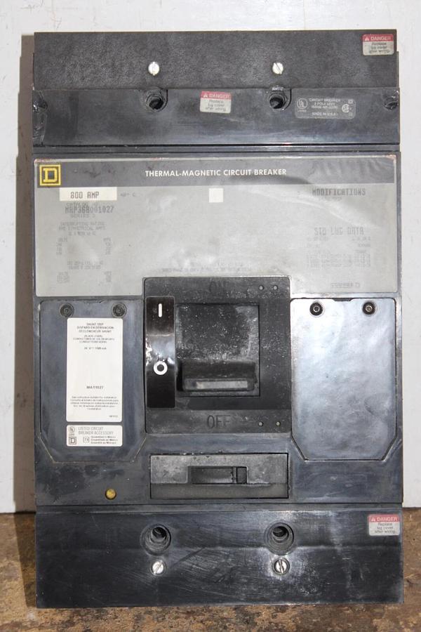 Used SQUARE D CIRCUIT BREAKER MAP368001027 600 VOLT 3-POLE 800 AMP W/ SHUNT TRIP