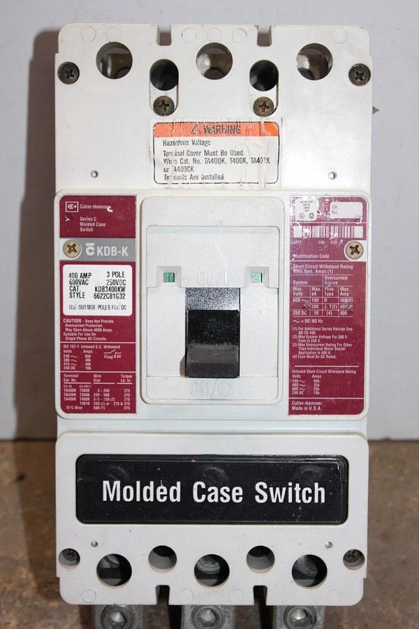 Used CUTLER HAMMER MOLDED CASE SWITCH KDB3400KW 400 AMP 600 VAC 3-POLE *WARRANTY*