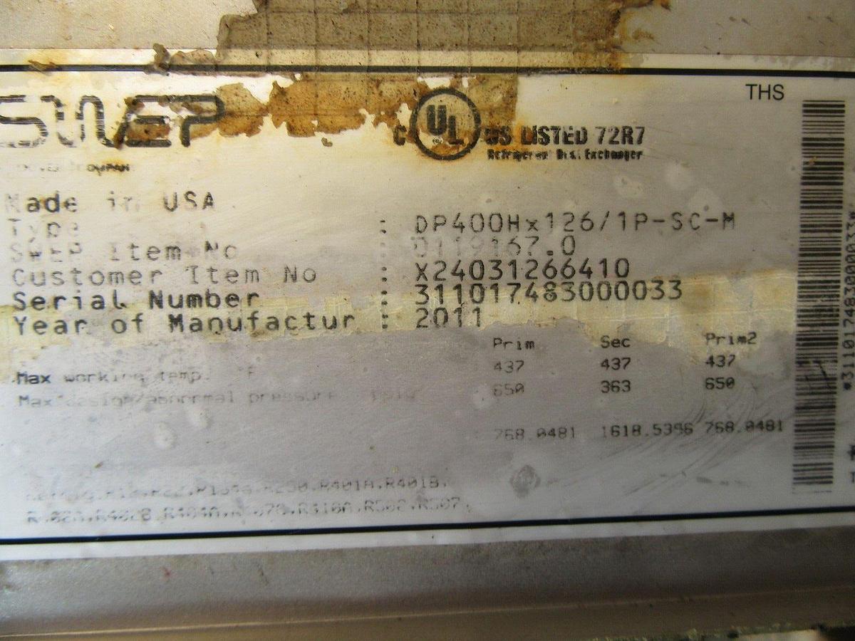 Used SWEP DP400H X 136/1P-SC-M TRUE DUAL CHILLER EVAPORATOR 316 STAINLESS 126 PLATES