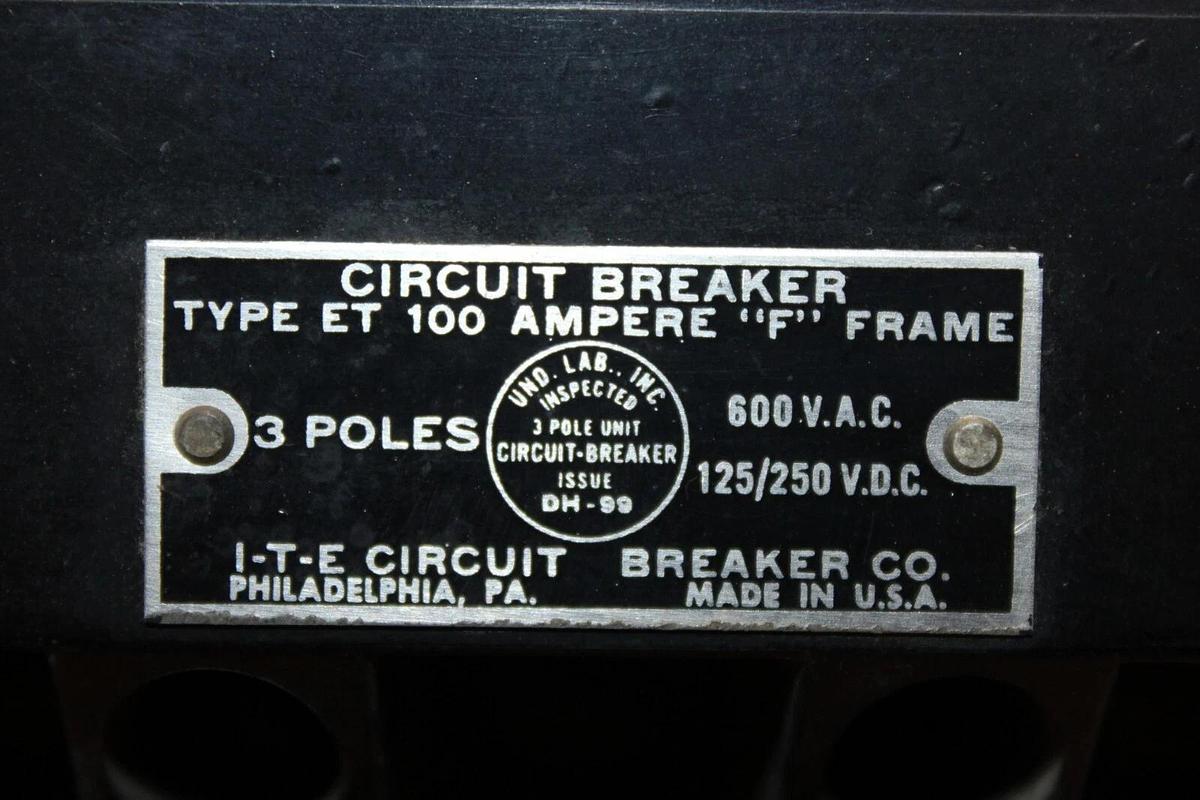 Used ITE CIRCUIT BREAKER ET4039 90 AMP 3-POLE 600 VAC F-FRAME ET-100 **WARRANTY**