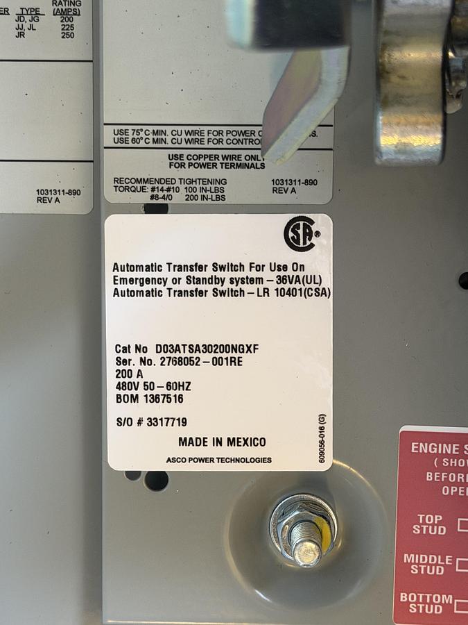 NEW INTERSECT AUTOMATIC TRANSFER SWITCH 240V 1-PHASE ILC-1220030-3R NEMA 3R SERVICE RATED
