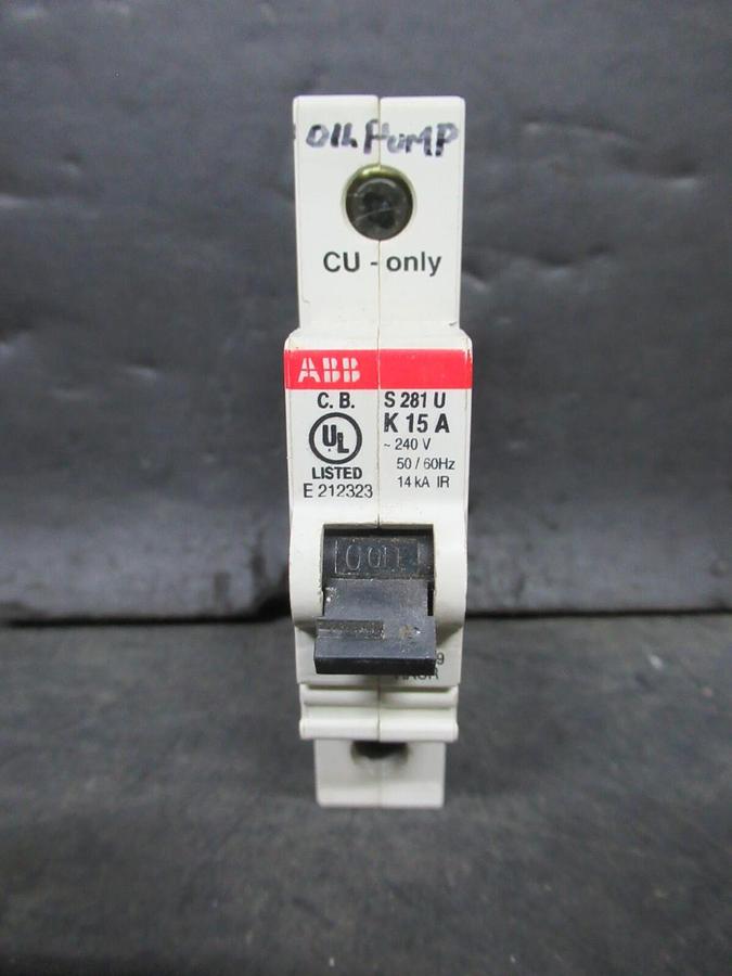 Used ABB CIRCUIT BREAKER S-281-U-K15A S281U-K15A 15 AMP 240 VAC E212323 **WARRANTY**