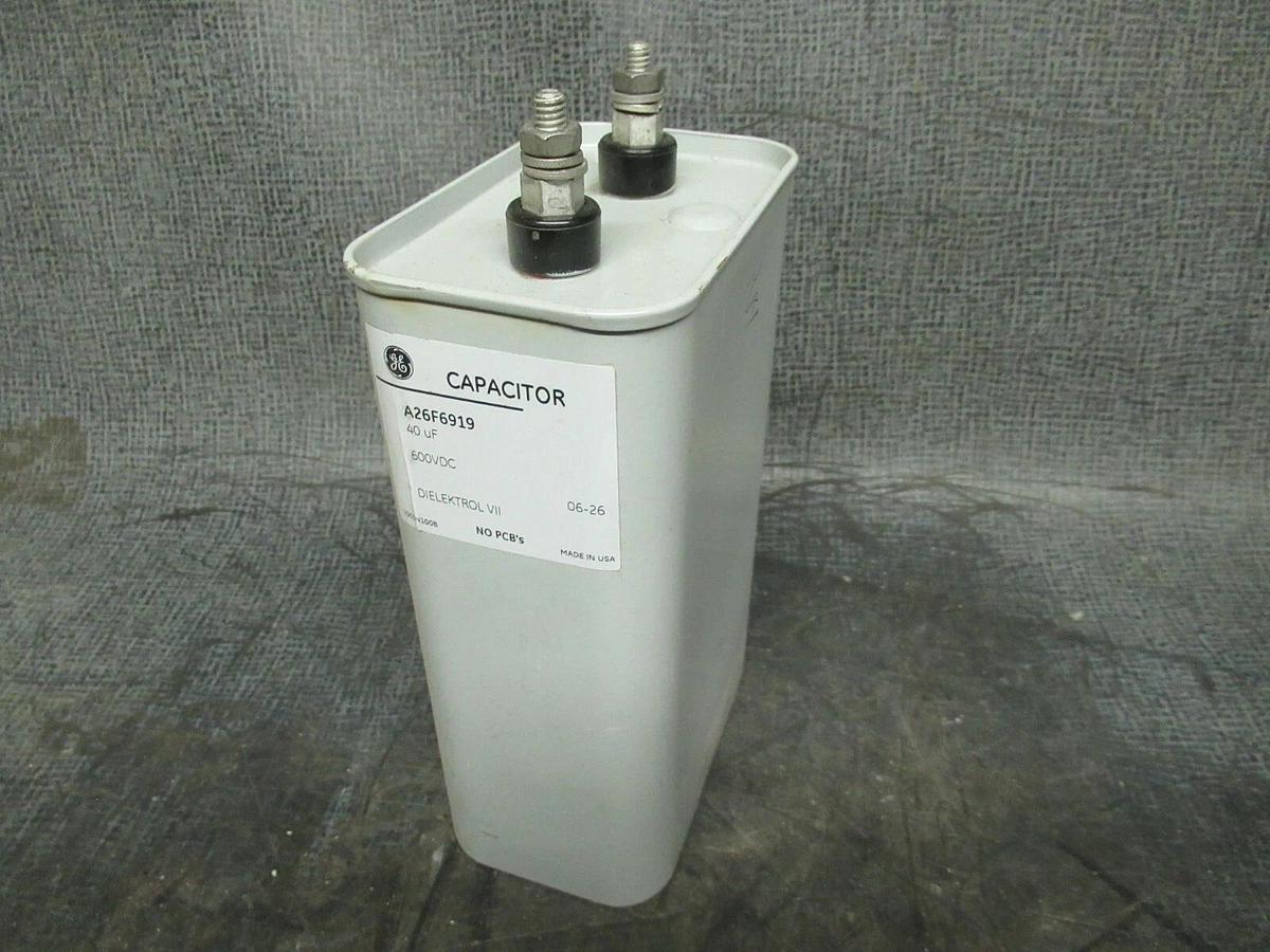 Used GENERAL ELECTRIC DIELEKTROL VII CAPACITOR A26F6919 40 uF 600 VDC