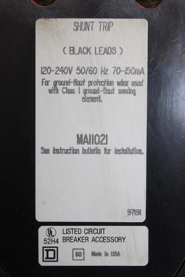 Used SQUARE D CIRCUIT BREAKER MAL36700 700 AMP 3-POLE 600 VAC W/ SHUNT TRIP