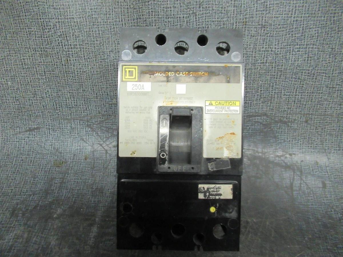 Used SQUARE D CIRCUIT MOLDED CASE SWITCH KHP36000MMT 250A 600VAC W/ TOP LUGS