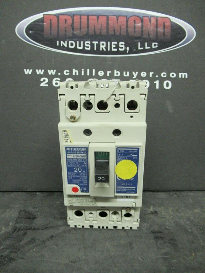 Used 20 AMP MITSUBISHI BREAKER NF50-SWU3 020  240 VAC 3 POLE **WARRANTY INCLUDED!**