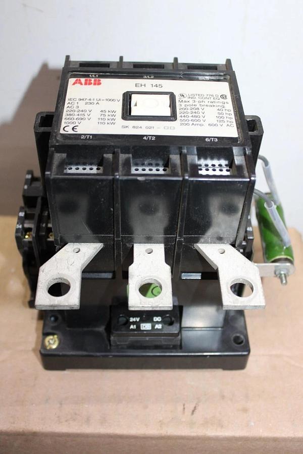 Used ABB CONTACTOR EH-145 600 VAC 3-POLE 200 AMP 125 HP COIL: 24VDC