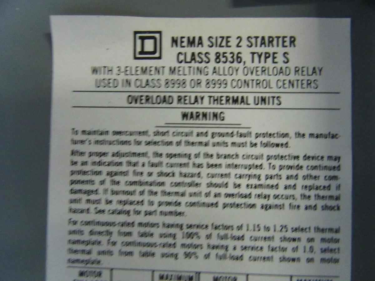 Used SQUARE D TWIN MCC FUSIBLE STARTER BUCKET 12" MODEL: 4 SIZE 1 W/ 8536-SDO1