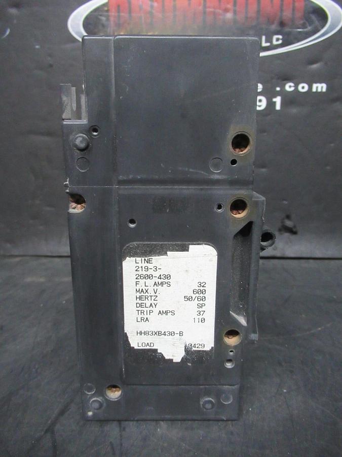 Used AIRPAX LINE BREAKER HH83XB430-B 219-3-2600-430 37 AMP TRIP 600 VAC 3-POLE
