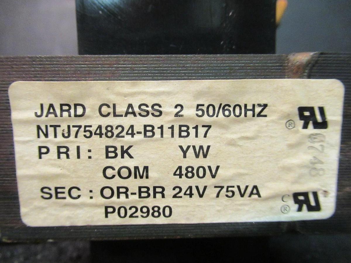 Used 0.075 KVA (75 VA) JARD OPEN CONTROL TRANSFORMER 480 V TO 24 VAC NTJ754824-B11B17