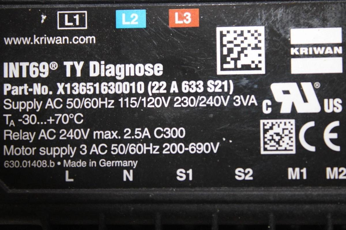 Used KRIWAN INT69 TY DIAGNOSE X13651630010 22-A-633-S21 240 VAC 2.5 AMP *WARRANTY*