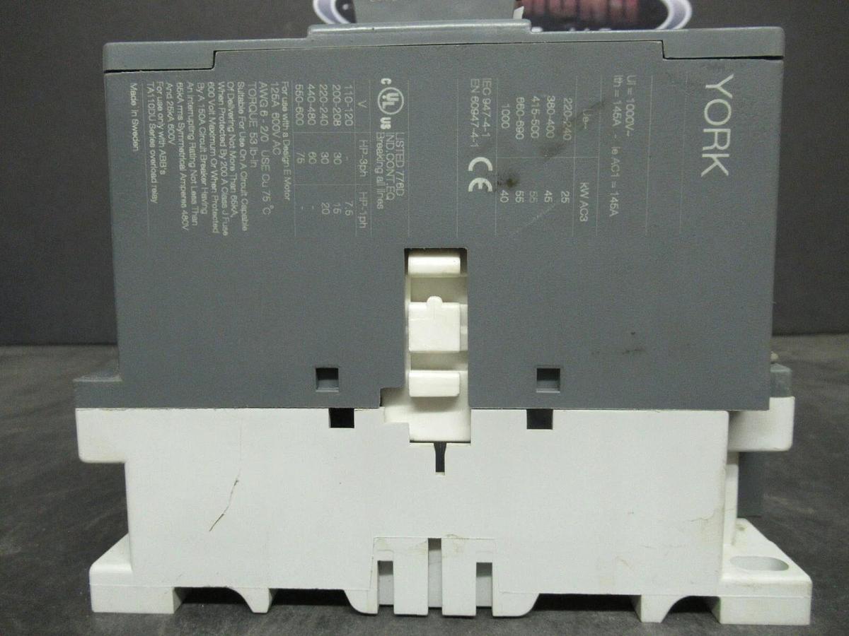 Used (1) YORK CONTACTOR # 024-31109-000 # A95-30 -- 125 AMP 600V 3 PH 110-120V COIL