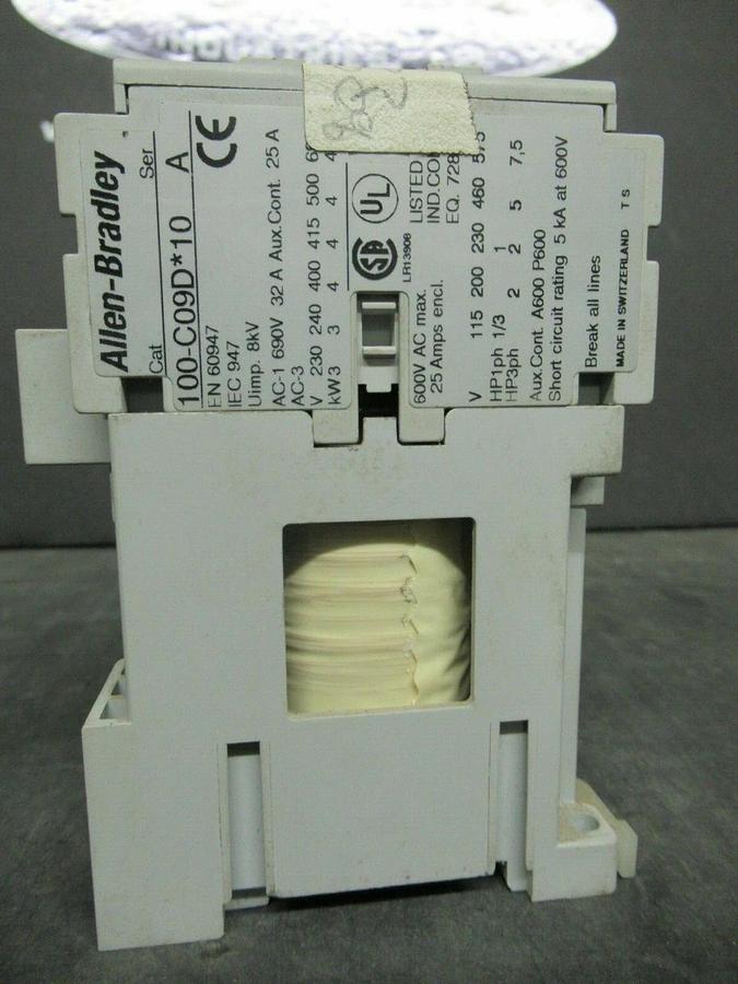 Used ALLEN BRADLEY CONTACTOR 100-C09D*10 SER. A 25 AMP 600 VAC **WARRANTY INCLUDED!**