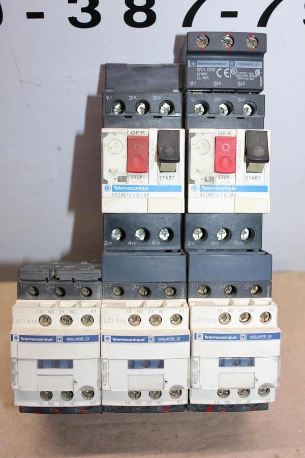 Used TELEMECANIQUE DELTA STARTER LC1D12 25 AMP 3-PHASE 600V 10HP W/ GV2ME14/6-10A