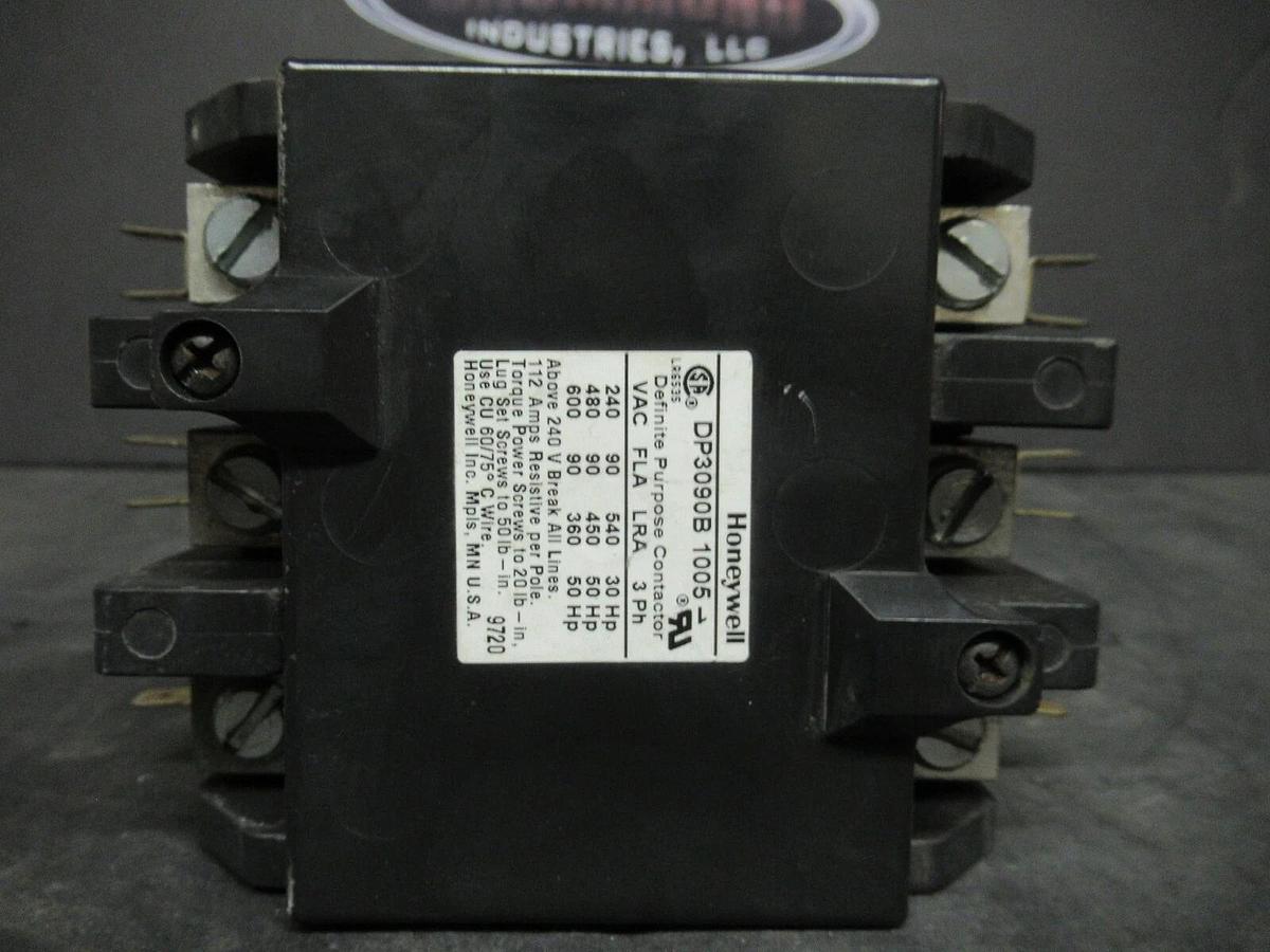 Used HONEYWELL CONTACTOR DP3090B-1005 90 AMP 112 AMP/RES 600 VAC 50 HP