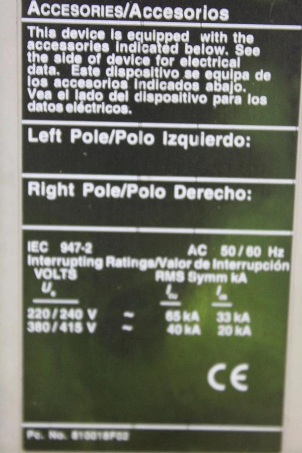 Used SIEMENS SENTRON CIRCUIT BREAKER JXD63B400 400 AMP 3-POLE 600 VAC JXD6-A