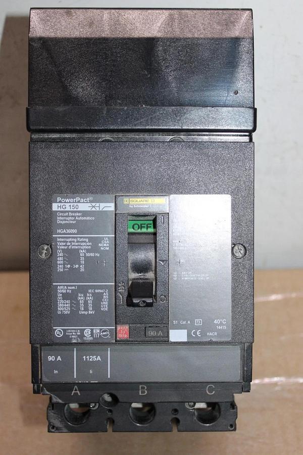 Used SQUARE D POWERPACT I-LINE CIRCUIT BREAKER HGA36090 90 AMP 600 VOLT 3-POLE