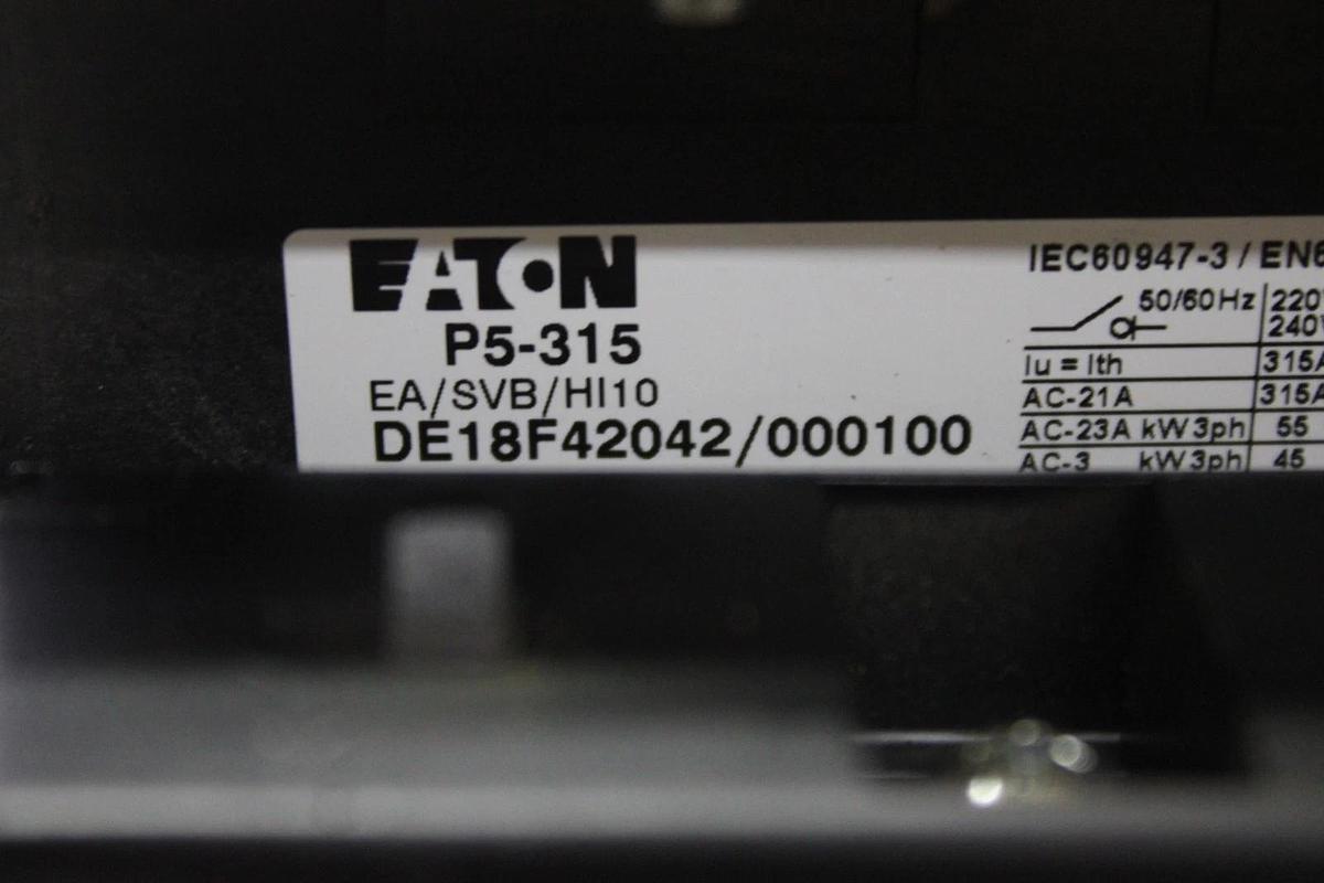 Used EATON DISCONNECT SWITCH P5-315 DE18F42042/000100 600 VOLT 300 AMP 100 HP