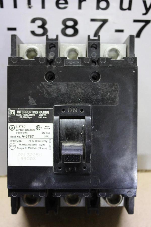 Used SQUARE D CIRCUIT BREAKER Q2L3225H 3-POLE 240 VAC 225 AMP **WARRANTY**