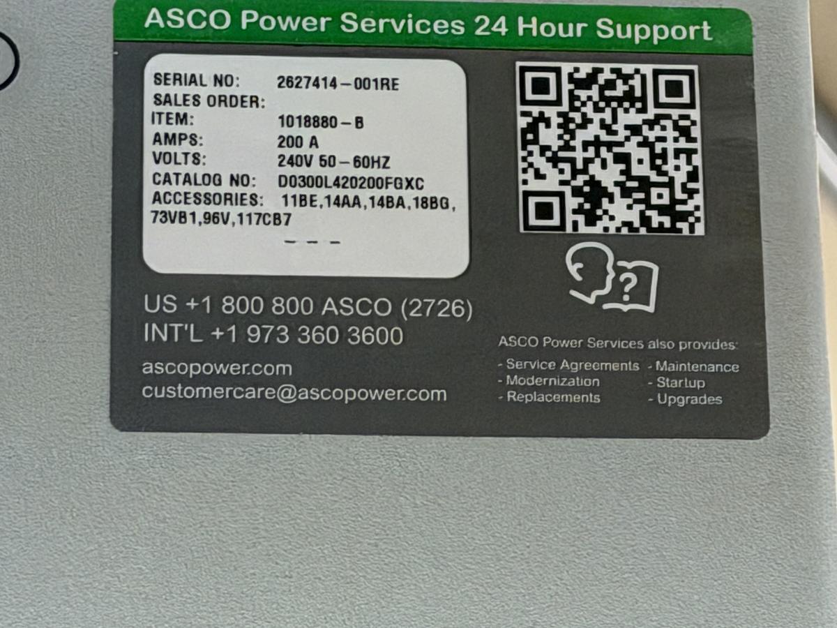 NEW ASCO AUTOMATIC TRANSFER SWITCH 480V 3-PHASE D03ATSA30200NGXF NEMA 3R