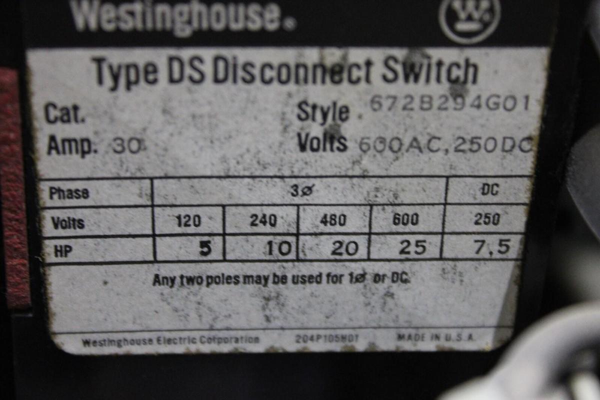 Used WESTINGHOUSE TYPE W MOTOR CONTROL BUCKET 12" SIZE 1 STARTER 27 AMP W/ DOOR