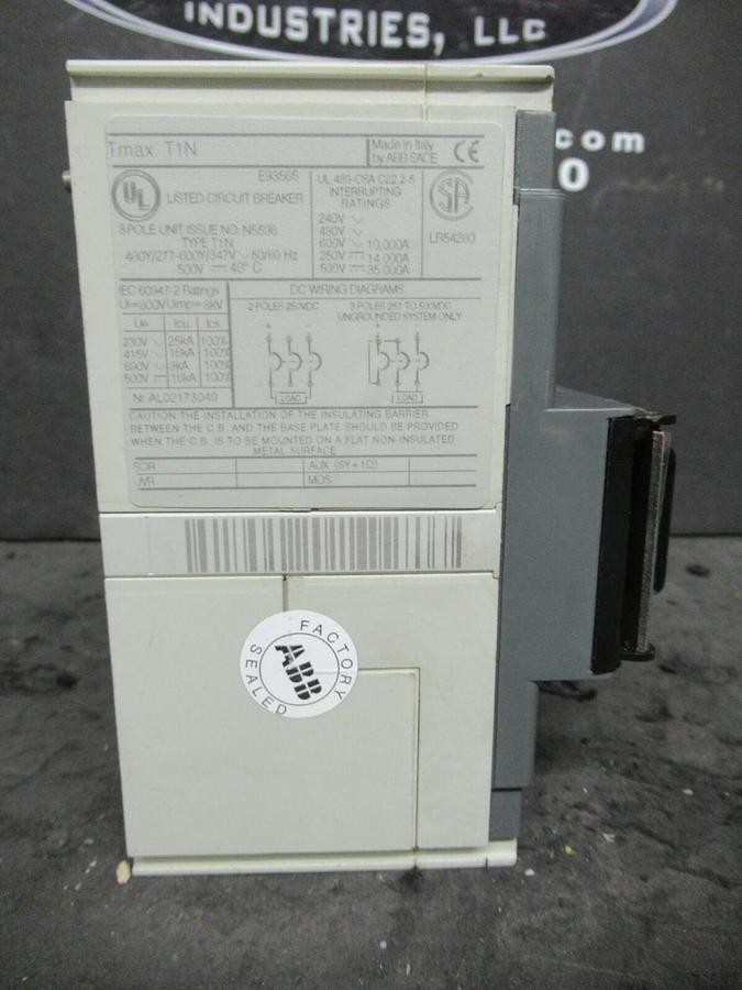 Used ABB BREAKER TMAX T1N 15 AMP 240/480/600 VAC 500 VDC  3 POLE * WARRANTY *