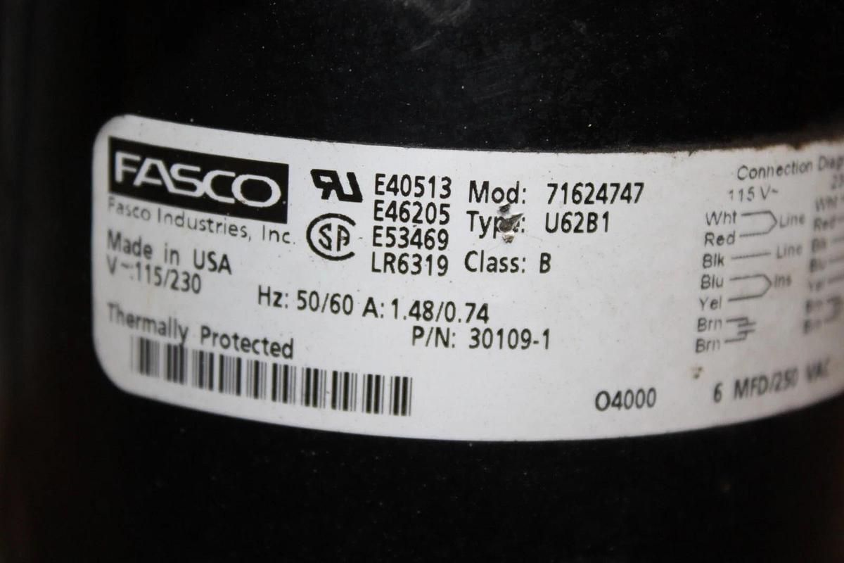Used FASCO OIL PUMP 30109-1 71624747 U62B1 230 VOLT 50/60 HZ 1.48 AMP W/ K10383