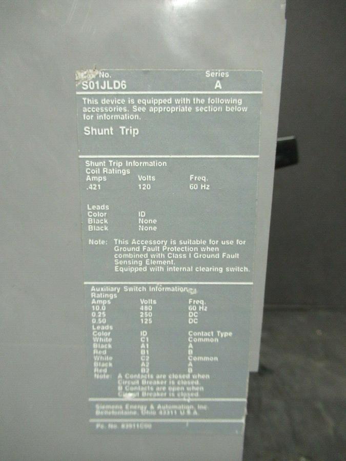 Used SIEMENS SENTRON CIRCUIT BREAKER LD63F600 600 AMP 600 VAC 3-POLE *WARRANTY*
