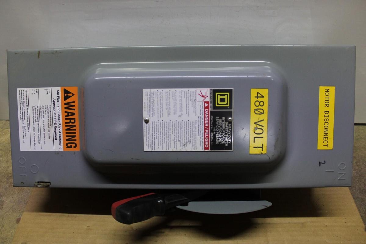 Used SQUARE D DISCONNECT SWITCH HU363 100 AMP 600 VAC TYPE 1 ENCLOSURE