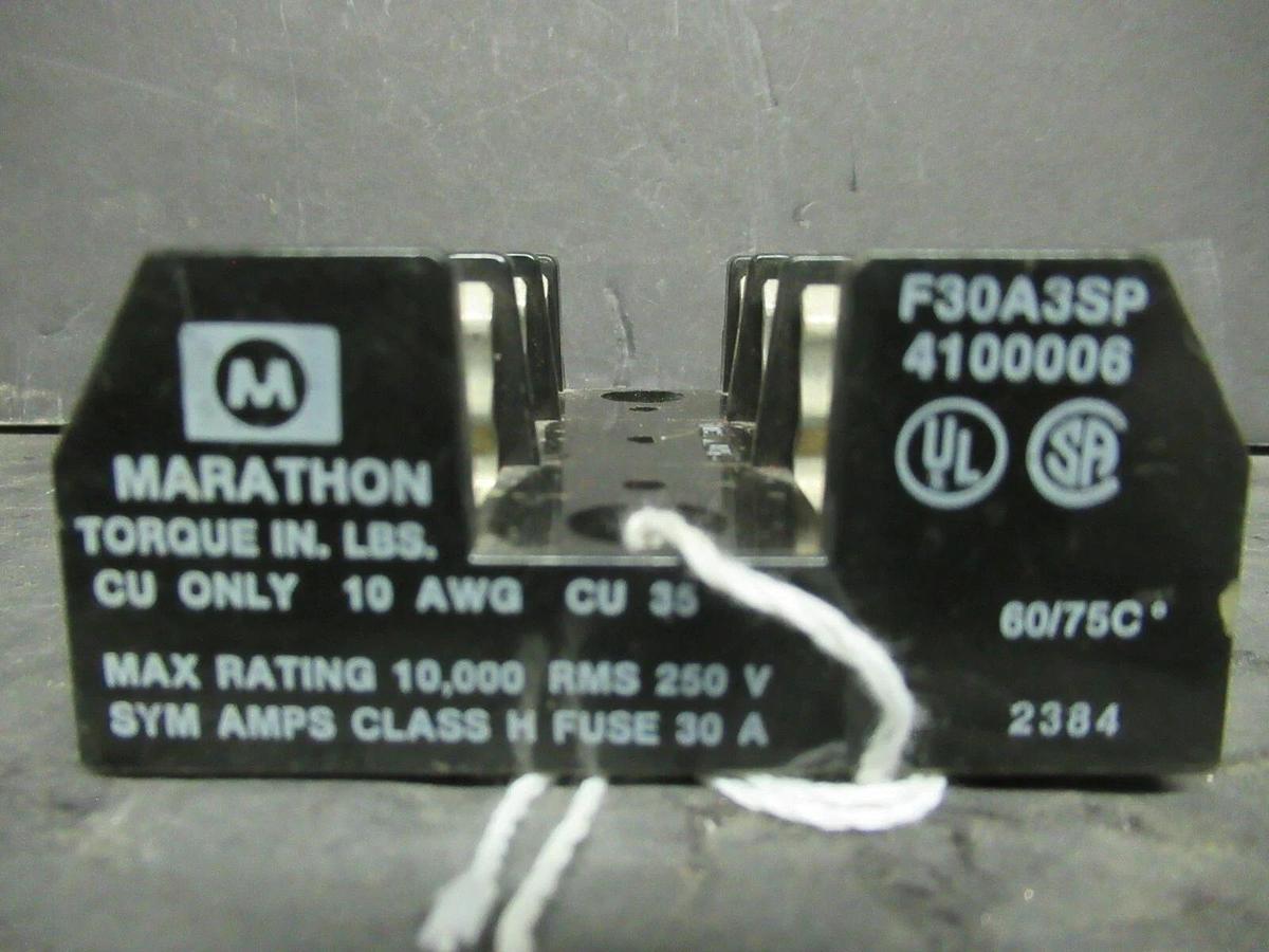 Used MARATHON FUSE HOLDER F30A3SP FOR 30 AMP 250 V FUSES **WARRANTY**