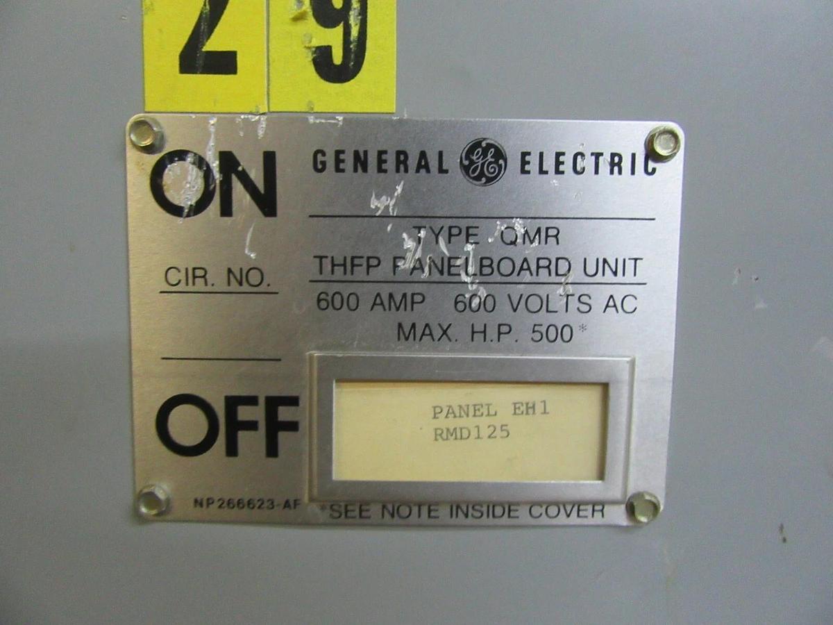 Used GE QMR PANELBOARD FUSIBLE DISCONNECT THFP366 600 AMP 600 VAC 500 HP 3-PHASE