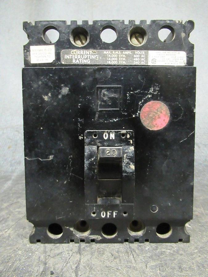 Used SQUARE D BREAKER FAL36020 20A 600VAC 3 POLE W/ BOTTOM LUGS **WARRANTY INCLUDED**
