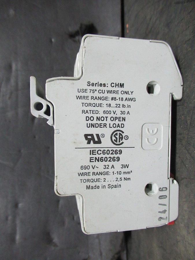 Used LOT OF 2 BUSSMANN FUSE HOLDER CHM2D 13/32"X1-1/2" 10X38 600 VOLT 30 AMP