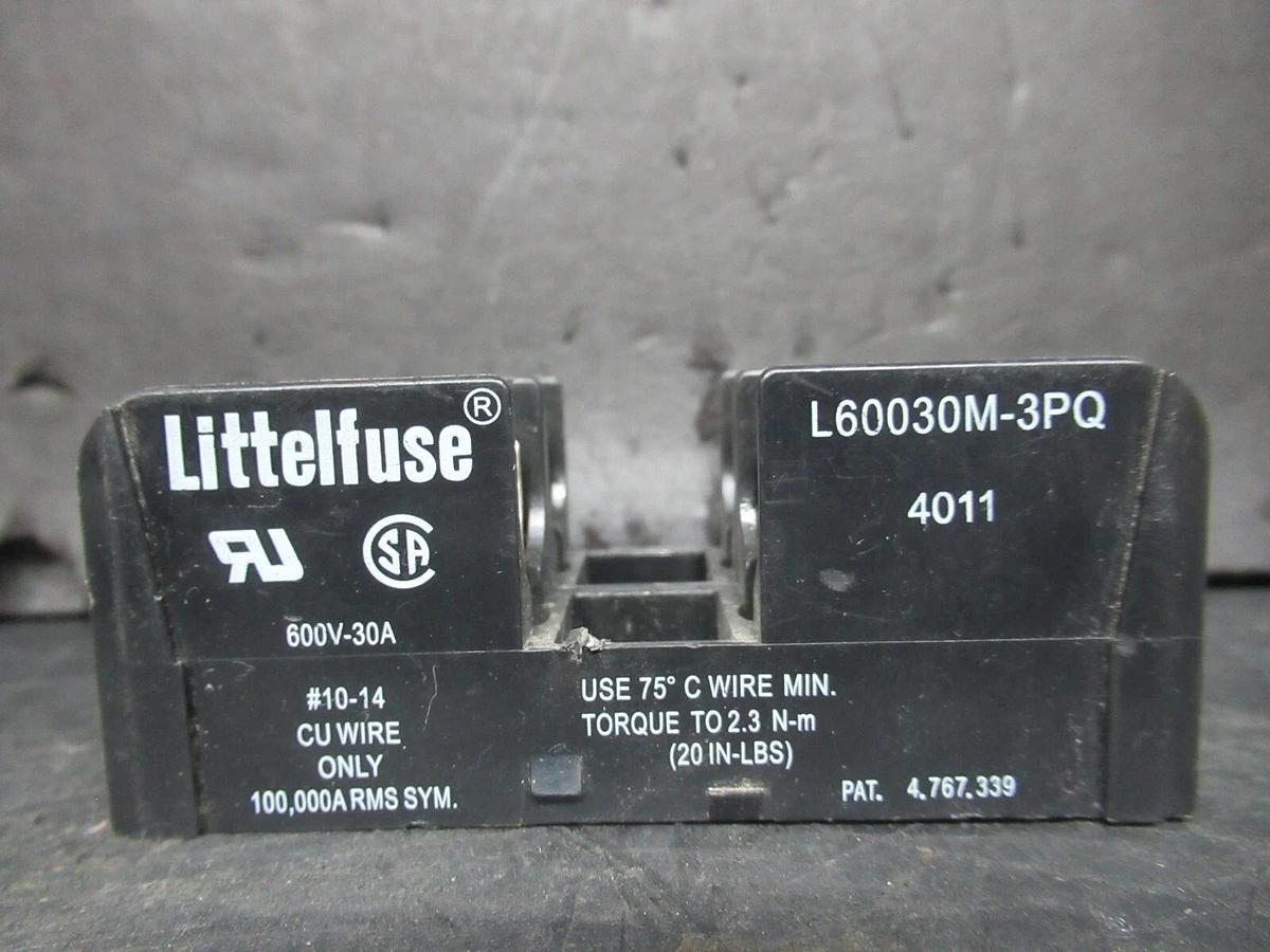 Used LITTELFUSE TWO POLE FUSE BLOCK L60030M-3PQ 600 VOLT 30 AMP **WARRANTY INCLUDED**