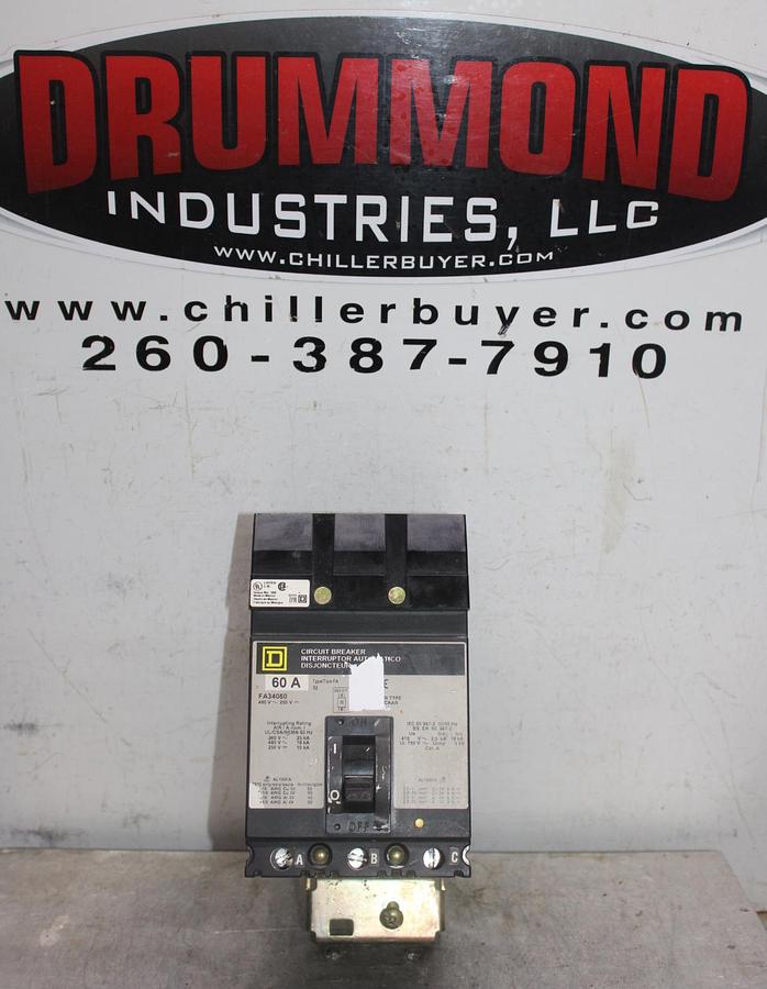 Used SQUARE D I-LINE CIRCUIT BREAKER FA36060 SERIES 2 60 AMP 600 VAC 3-POLE