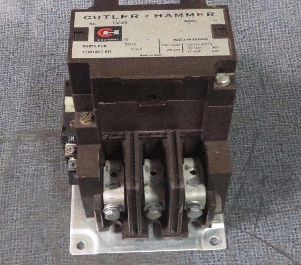 Used CUTLER HAMMER CONTACTOR 120 AMP, 3 PH, 600 V WITH 480V COIL MODEL: C32JN3