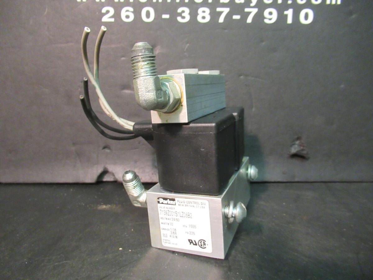 Used PARKER FLUID CONTROL VALVE 7139Z001S1LZ06B2 24 VOLT 10 WATT 1555 KPA 225 PSI