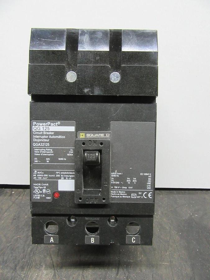 Used SQUARE D POWERPACT CIRCUIT BREAKER QGA32125 125 AMP 240 VAC 3-POLE **WARRANTY**