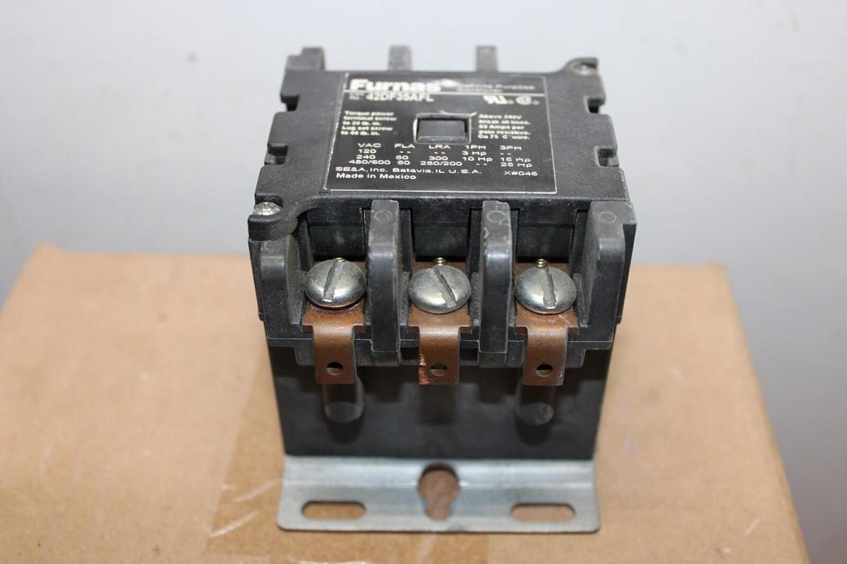 Used FURNAS DEFINITE PRUPOSE CONTACTOR 42DF35AFL 50 AMP 600 VAC 25 HP 3-PHASE