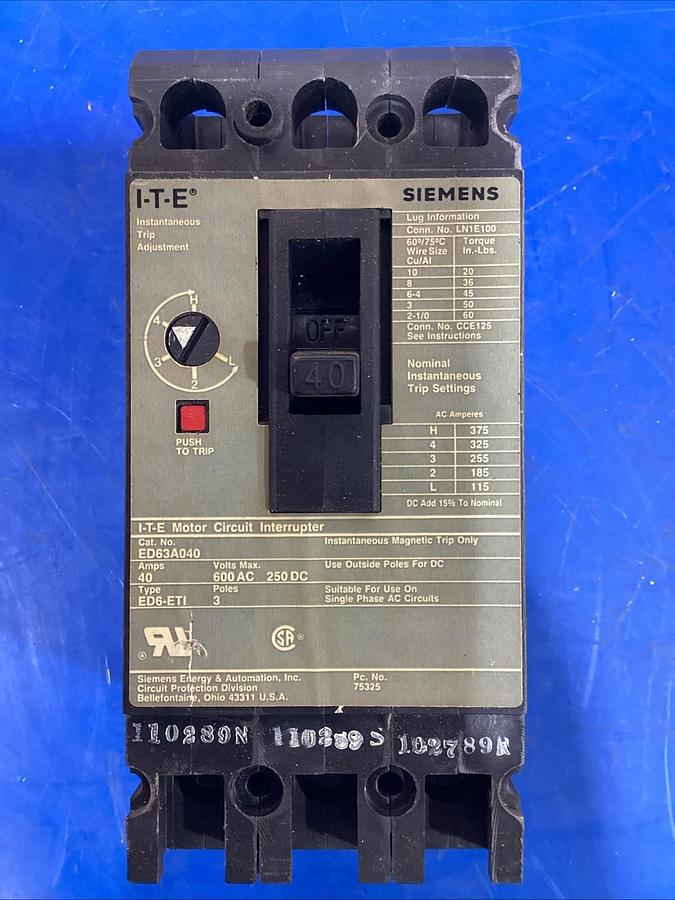 Used SIEMENS CIRCUIT BREAKER HDX3B100 100 AMP 3-POLE 600 VAC **WARRANTY**