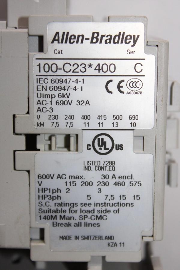 Used ALLEN BRADLEY STARTER 100-C23*400 W/ 193-T1AC25 600 VAC 30 AMP 15 HP *WARRANTY*