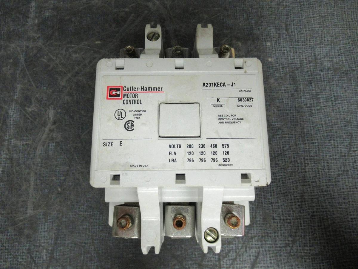 Used CUTLER-HAMMER CONTACTOR A201KECA-J1 SIZE E 600 VOLT 120 AMP COIL: 120V